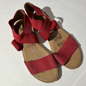 Sorel womens red leather sandals shoes sz 9.5 flip flops slides